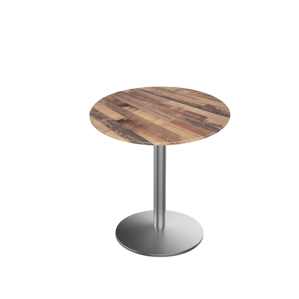 30 Tall OD214 St Steel Table Base w22 Diameter foot and 32 Diameter Rustic Top, IndoorOutdoor